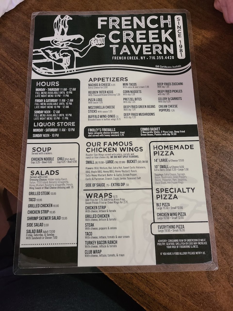 Appetizer section beside combo basket choices