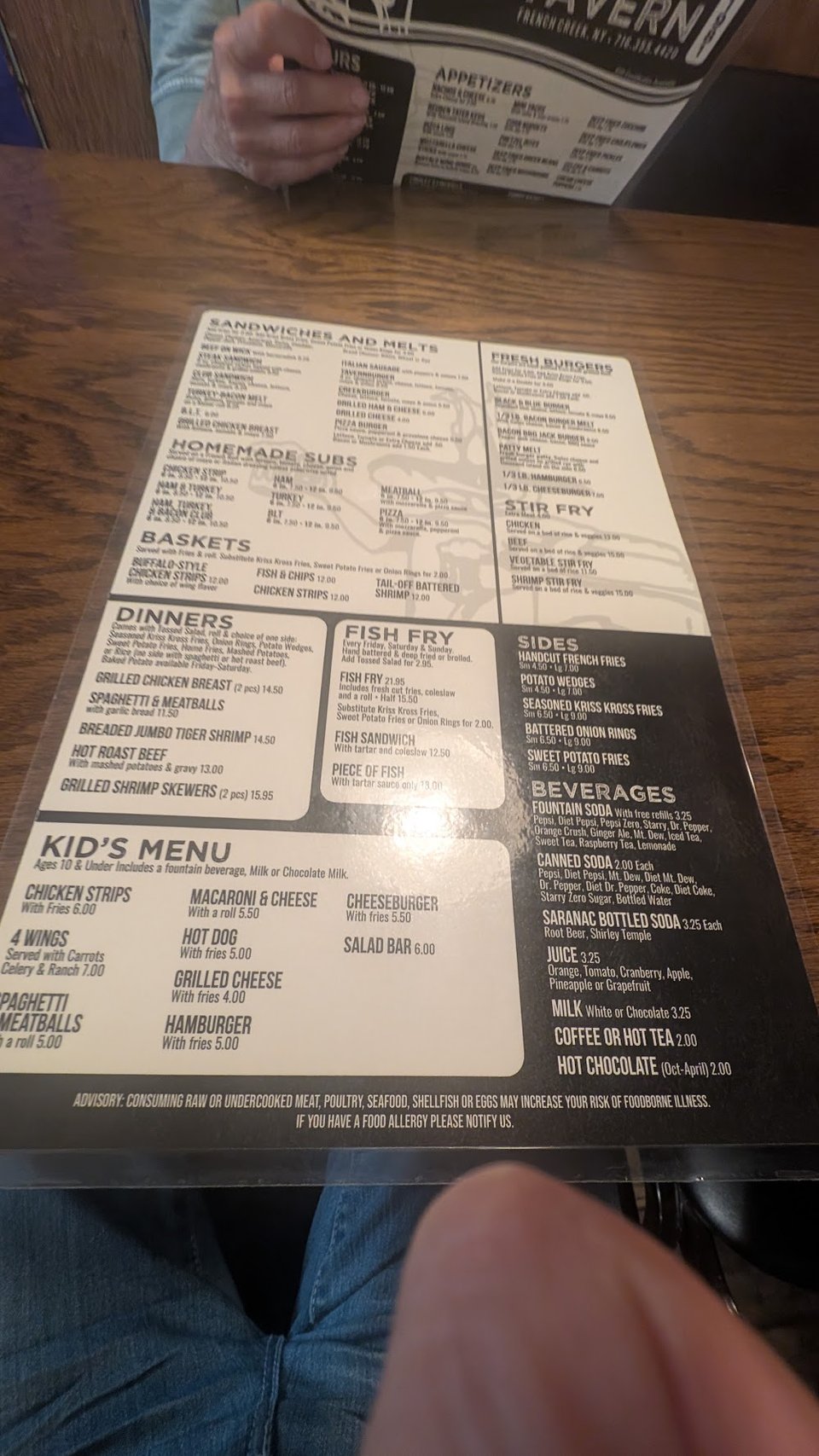 Simple menu page with comfort food selections